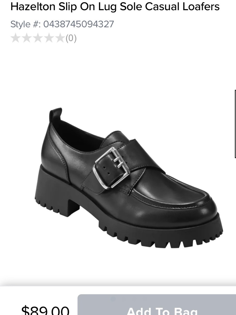Marc Fisher Black Lug-Sole Buckle Slip-On Loafers